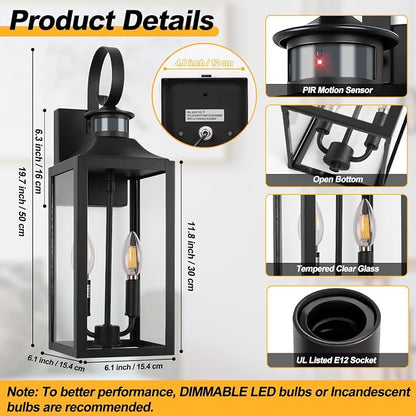 20" Motion Sensor Outdoor Light, Large Dusk to Dawn Outdoor Wall Lights