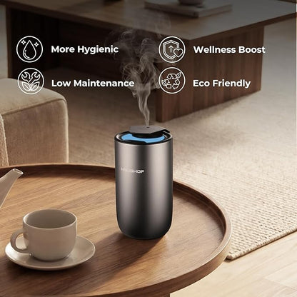HAUSHOF Waterless Essential Oil Diffuser for Home & Car, Smart Aromatherapy Scent Diffuser with Auto On/Off, 3 Mist Levels & 3 Color Lights, Rechargeable Portable Design, Premium Silver Metal Finish