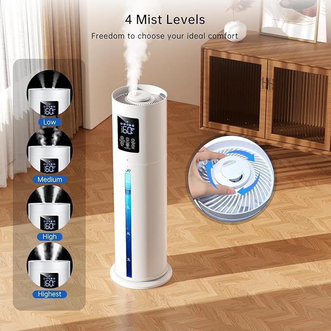 2.1Gal/8L Smart Humidifier Large Room, Top Fill Humidifiers for Bedroom with Diffuser, 7 Color Lights,16H Timer, Auto Mode, APP Remote Control, 4 Levels Cool Mist Air Humidifier for Plants Home