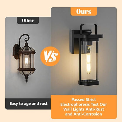 2-Pack Outdoor Wall Lights, Porch Lights, Waterproof Outdoor Wall Sconce Lanterns, 13.5" Exterior Lighting Fixtures Matte Black with Clear Glass Shade for House Patio Garage Doorway Entryway