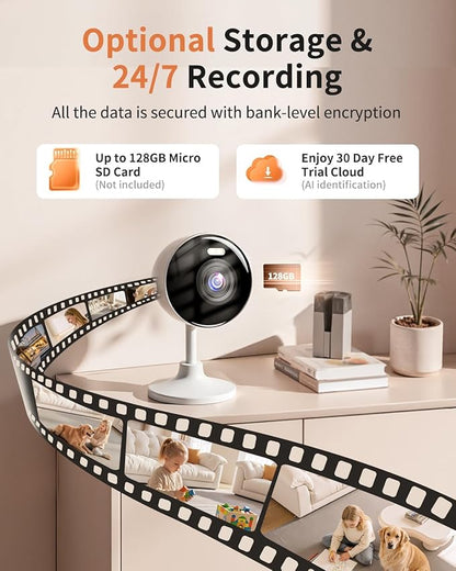 2K Cameras for Home Security, 5G & 2.4G WiFi Security Camera Indoor Outdoor for Baby Pet Dog Cat Nanny, 2-Way Audio, Color Night Vision, Siren, 24/7 Local Recording, IP65, Compatible with Alexa