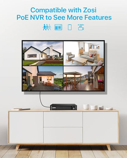 ZOSI 5MP 3K Add-on Security POE Camera, 2880 x 1620 Indoor Outdoor Bullet IP Camera, 120ft Night Vision, 3.6mm Lens, 95°View Angle, IP66 Weatherproof (Only Work PoE NVR)