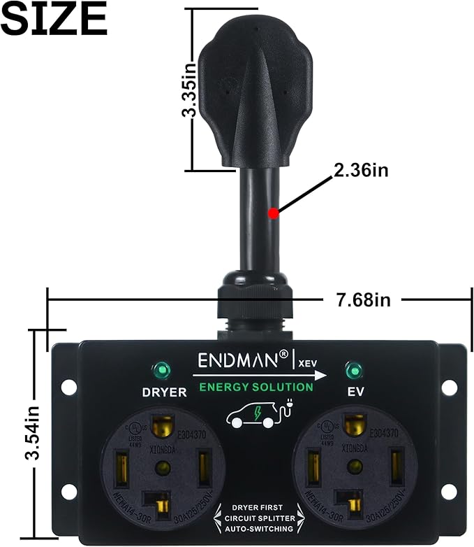 Automatic Power Switch & Adapter (NEMA 14-30P to 14-50R) - Intelligent Dryer Splitter Sharing 240V Outlet - Level 2 EV Charging Station for Tesla & All EVs