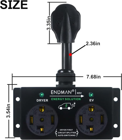 Automatic Power Switch & Adapter (NEMA 14-30P to 14-50R) - Intelligent Dryer Splitter Sharing 240V Outlet - Level 2 EV Charging Station for Tesla & All EVs