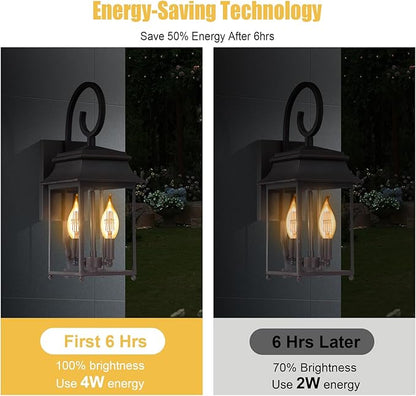 Qualilux Dusk to Dawn Candelabra LED Bulbs CA11, Vintage Full Amber Glass, Non-Plastic, Warm Amber 2300K, 4W=40W, 400LM Auto On/Off Light Sensing Bulb, Non-dimmable, E12 Base, 6-Pack, HQ-H049