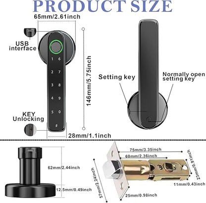 Smart Fingerprint Door Lock, Keyless Entry Door Lock with APP - Cards - Backup Key - Fingerprints - Codes, Biometric Door Lock for Bedroom Hotel Office Apartment(Black)