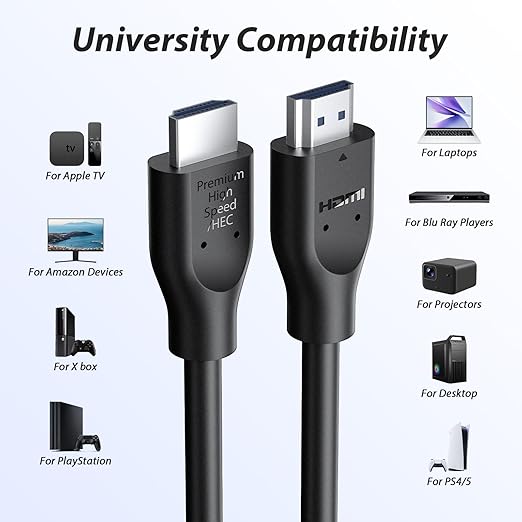 HDMI Cable for CCTV Security Camera Monitor 6FT 4K 60Hz High Speed 2.0 Male to Male HDMI Cord Gaming Extension Cord for Samsung TV Laptop Computer Projector for PS5 for PlayStation 5 for Xbox Black
