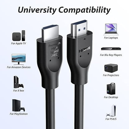 HDMI Cable for CCTV Security Camera Monitor 6FT 4K 60Hz High Speed 2.0 Male to Male HDMI Cord Gaming Extension Cord for Samsung TV Laptop Computer Projector for PS5 for PlayStation 5 for Xbox Black