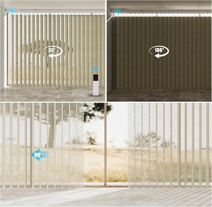 Motorized Sheer Vertical Blinds with Remote, Light Filtering Vertical Blind Sliding Door Blinds Remote Control Blinds for Sliding Glass Door Customize(Jacquard Beige)