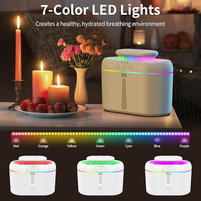 2L humidifiers for bedroom humidifier Home Ultra-Quiet 28 dB Quiet Supersized Cool Mist Air Humidifier for Baby Nursery，Dual Nozzie，Easy to Clean & Fill, 7 Color NightLight (White)