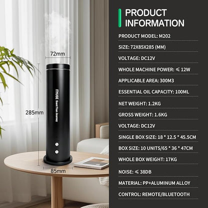 Smart Essential Oil Diffuser, 1500 Sq Ft Coverage, Cold Air Tech, Bluetooth App Control, Remote, Timer & Adjustable Mist, for Home Office Hotel - Black