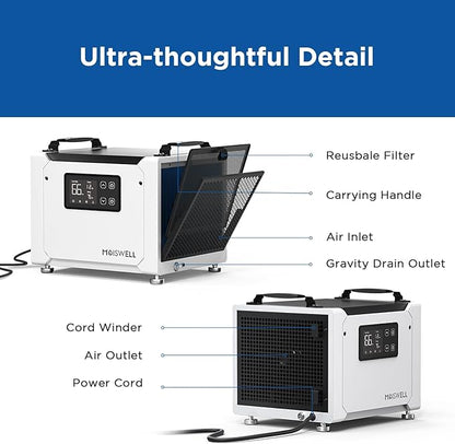 70 Pints Commercial Dehumidifier with Drain Hose, Compact Crawl Space Dehumidifiers for Basement and Home, Energy Star Certified, Automatic Defrost | MOISWELL Defender ME-7