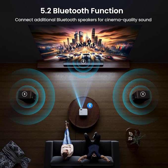 Official Licensed Google TV - HAPPRUN Native 1080P Outdoor Smart Projector | Google TV • 10K+ Apps • 4K Decoding • Dolby & AirPlay • Wi-Fi & Bluetooth • Outdoor Ready • Plug & Play • PS5 Compatible