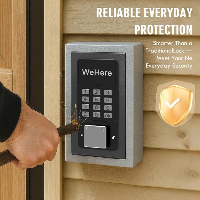 WeHere Key Lock Box Wall Mount, OTP/Fixed Password, APP Bluetooth/Wi-Fi, Spare Key Unlock, Porch Smart LockBox, Combination Keybox for Home, Realtors, Apartments, Garage, Store, Office