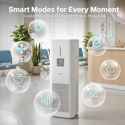 Aireal AEH800 Air Purifier and Humidifier Combo for Large Rooms, Smart WiFi & Voice Control, 7L Evaporative Humidifier, Advanced Air Quality Sensor, Quiet Sleep Mode, Auto Air Quality Monitor