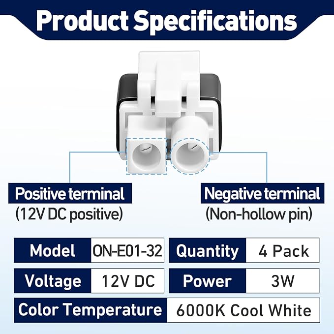 4Pack ON-E01-32 Range Hood LED Light Bulb, 12V DC 3W 6000K Cold White LED Compatible with Awoco Range Hoods Light