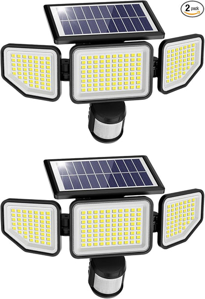 Onforu 4500LM Solar Lights Outdoor, 3 Heads Security Lights with Remote Control, IP65 Waterproof Motion Sensor Lights, 3 Modes Flood Lights for Wall, Porch, Yard, Outside, 2 Pack
