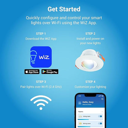 HALO 6” Smart Wi-Fi Canless LED Light Powered by WiZ Pro, Dimmable Full Color w/Adjustable Gimbal, SpaceSense, Smart Home-Ready - RAWZC610