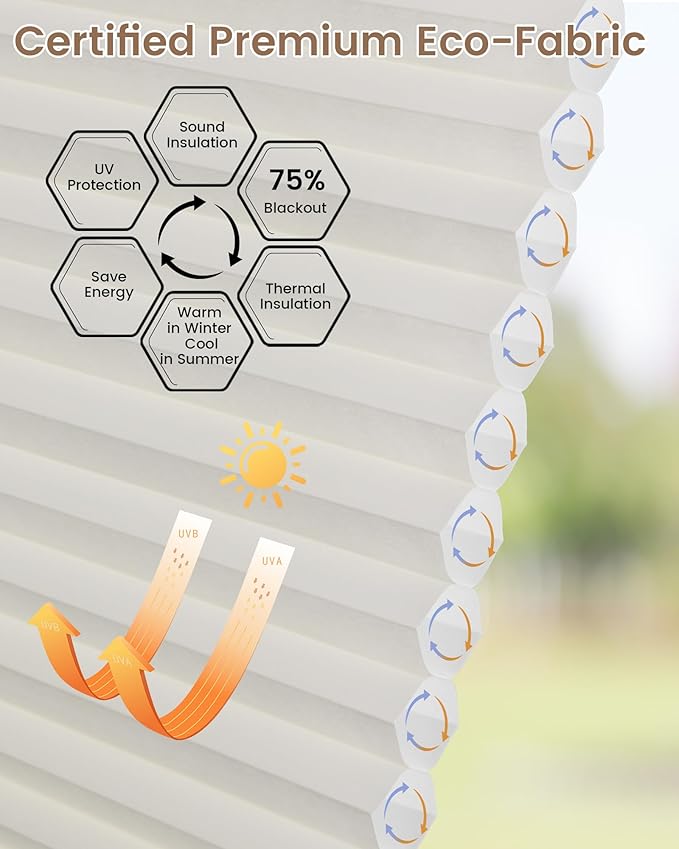 Kincmo Motorized Cellular Shades, Custom Motorized Blinds with Remote, Cordless Smart Electric Honeycomb Blinds Work with Apple HomeKit, Alexa, Google (75%-Blackout-Single-Cell Cream)