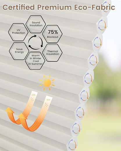 Kincmo Motorized Cellular Shades, Custom Motorized Blinds with Remote, Cordless Smart Electric Honeycomb Blinds Work with Apple HomeKit, Alexa, Google (75%-Blackout-Single-Cell Cream)