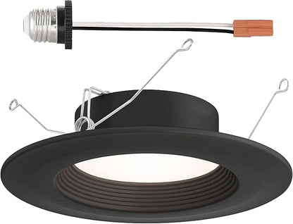 Designers Fountain LED Recessed Ceiling Light, 5/6 Inch 5CCT Metal Lighting Fixture, Dimmable, 1000 Lumens, 2700K/3000K/3500K/4000K/5000K, Black Baffle Retrofit Trim, EVL61093T50BK