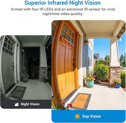 Wireless Wi-Fi Surveillance Cameras, Doorbell Camera with Two Way Audio, AI Human Detection, 2-Way Talk,Night Vision and Cloud Storage, 2.4G Wi-Fi Only