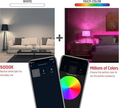 XTREME Energizer Connect Smart A19 LED White & Multi-Color RGB Light Bulb with Voice Control and Remote Access Through Your Smartphone | Compatible with Alexa and Google Assistant, 4 Pack