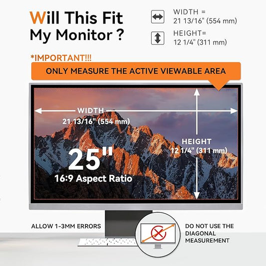 [2 Pack] 25 Inch Computer Privacy Screen for 16:9 Aspect Ratio Widescreen Monitor, Eye Protection Anti Glare Blue Light Computer Monitor Privacy Filter, Removable Anti-Scratch 25in Protector Film
