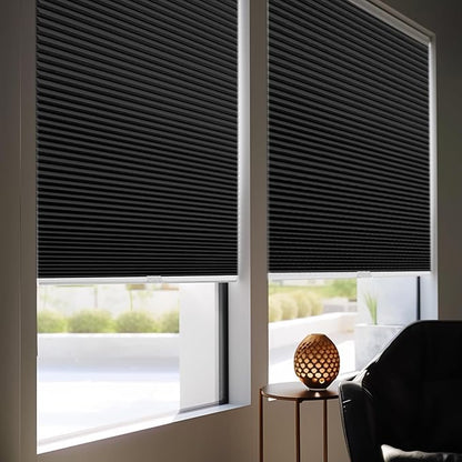 Changshade Black Blinds for Windows Cellular Shades Cordless, Window Shades Blackout Honeycomb Blinds Pleated Room Darkening for Home, Living Room, Bedroom, Bathroom, Easy to Install