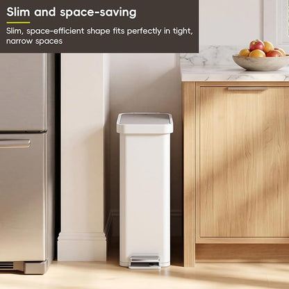 EKO Hudson Slim 50L / 13.2 Gal Stainless Steel Step Trash Can, Matte White