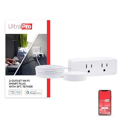 UltraPro Smart Plug WiFi Outlet with Tether, Dual Smart Outlet, Smart Home, Smart Switch, Works with Alexa, Google Home, No Hub Needed, ON/Off Switch, Easy to Use App, Remote Control Outlet, 60343