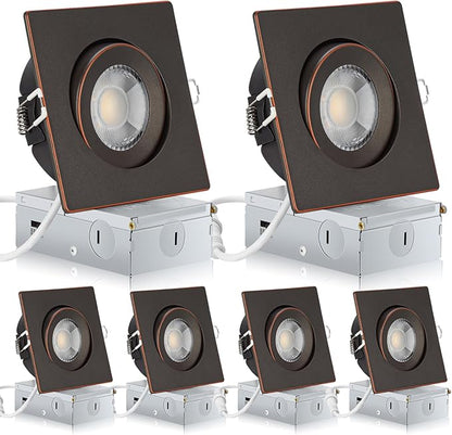 KnLnny Ware Oil Rubbed Bronze Gimbal Recessed Lighting 4 inch 6 Pack,Suare Canless Recessed Lights with Junction Box,dimmable, 5CCT Selectable,9W 750LM