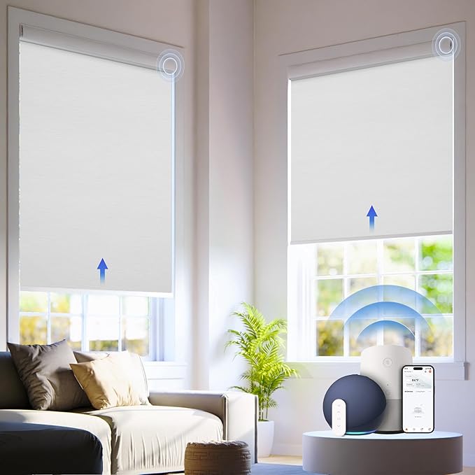 Motorized Blinds with Remote, 100% Blackout Electric Blind for Windows,Smart Automatic Blinds Cordless Roller Shades, White 39" W x 72" H
