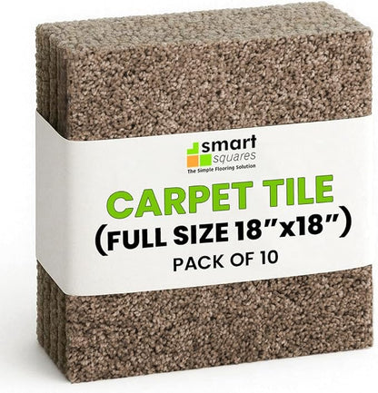 Smart Squares Easy Street Premium Plush Carpet Tiles, Made in USA – 18x18 Peel and Stick Floor Tiles with Attached Padding – Seamless DIY Carpet Squares (22.5 Sq Ft, Pack of 10, 858 Acorn)