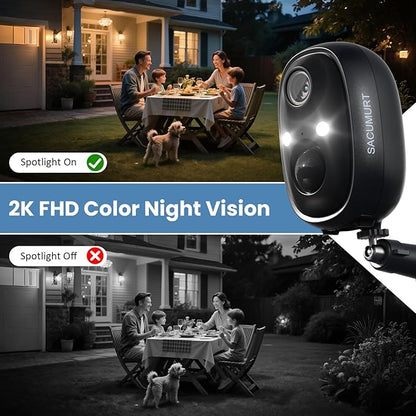 Security Cameras Wireless Outdoor, 2.4GHz WiFi Camera Outdoor Wireless, 2K Cameras for Home Security with Solar Panel, Motion Detection, Works with Alexa & Google Home, Free Cloud Storage(Need Apply)