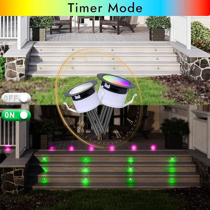 FVTLED WiFi LED Deck Lights Kit RGBW, 10pcs Φ1.77 Smart Phone Control Low Voltage Recessed Muticolor & Warm White Soffit Yard Path Stair Decor Lamp Fit for Alexa Google Home, Black Shell