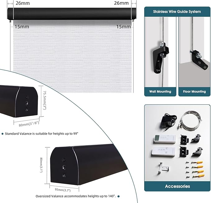 Motorized Outdoor Roller Shades,Patio Roll Up Blind Work with Alexa,Google Home,Apple Homekit,Remote Control Sun Shade,Waterproof &Windproof Smart Blinds for Porch,Sirus Grey, 5% Openness