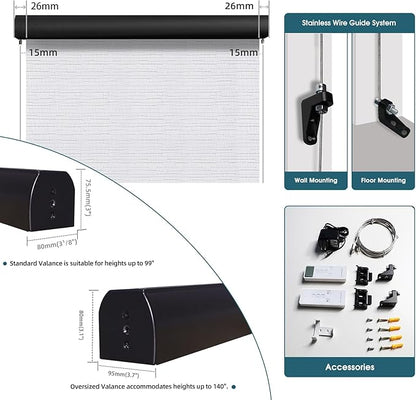 Motorized Outdoor Roller Shades,Patio Roll Up Blind Work with Alexa,Google Home,Apple Homekit,Remote Control Sun Shade,Waterproof &Windproof Smart Blinds for Porch,Sirus Grey, 5% Openness