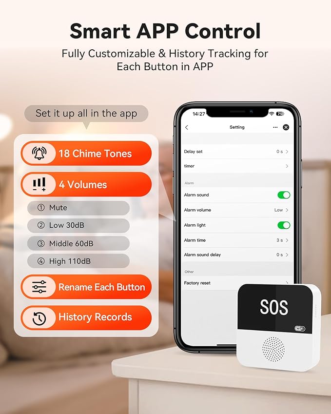 PILSAMAS WiFi Caregiver Pager Wireless Call Button with App Alert, Medical Alert Systems for Seniors No Monthly Fee with 2 Emergency Call Button, Alert Button for Seniors at Home