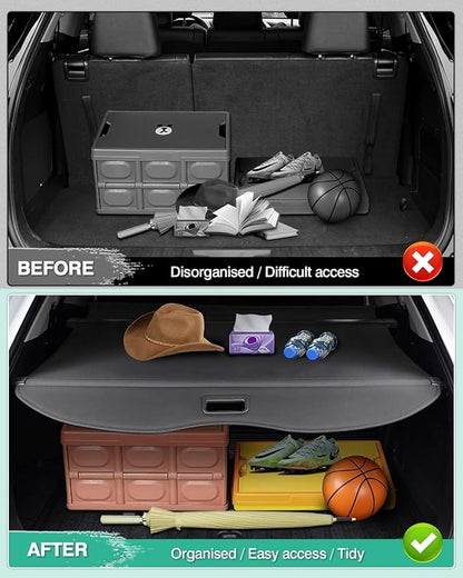 Powerty Retractable Cargo Cover for 2020-2026 Toyota Highlander-Carbon Fiber Texture Trunk Cover Privacy Screen Rear Security Shade for Highlander Accessories(Extra Flaps)