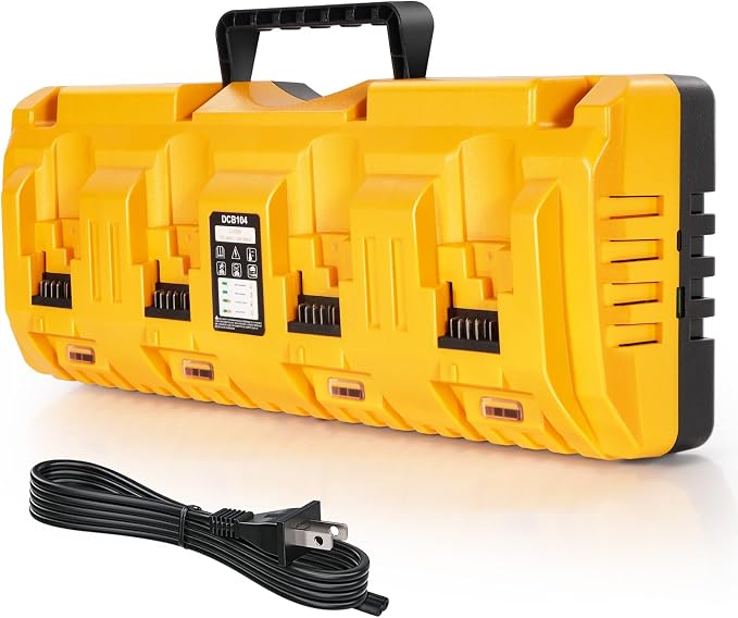 4 Port Battery Charger Fits for Dewalt 12V 20V Max Lithium Battery, DCB104 | Multi Battery Charging Station with USB Ports, Fits for Dewalt Lithium Batteries for Jobsite, Workshop and Home Garage Use