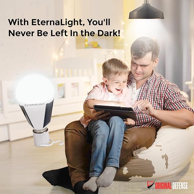 Original Defense EternaLight Rechargeable LED Bulbs (4 Count) - Emergency Light Bulbs with Battery Backup for Power Outages, Home, Camping, and Outdoor Activities - Solar Powered