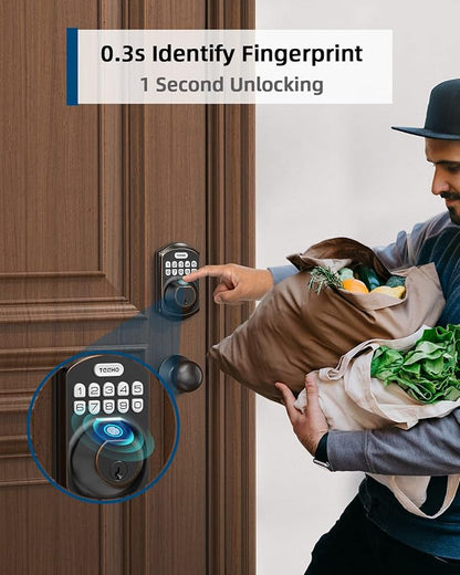 TEEHO TE002K Keyless Fingerprint Deadbolt Door Lock - Smart Lock with Handle and Keypad - Oil-Rubbed Bronze