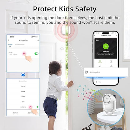 CPVAN Home Alarm System with PIR Motion Sensor, WiFi Wireless DIY Smart Door/Window Alarm for Home Security with Phone APP Alert 9 Pieces-Kit (Indoor PIR Alarm Host, 6 Door Sensors, 2 Remotes)