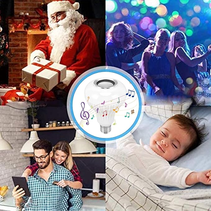 AYNEFY Music Bulb, Smart Music LED Bulb RGBW Color Changing LED Speaker Light E26 Base Remote Control with 12 Color Lights for Home Bar Bedroom Restaurant
