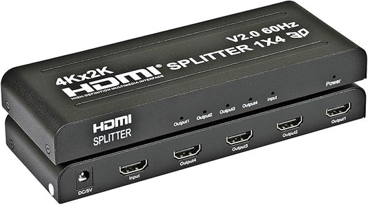 1x4 HDMI Splitter | 4 Port | 1 in - 4 Out | Ultra HD 4K/2K @ 60Hz (60 fps), HDR | HDMI 2.0, HDCP 2.2 | Full HD/3D | 1080P | DTS | Digital Sound | Direct TV | 18 Gbps