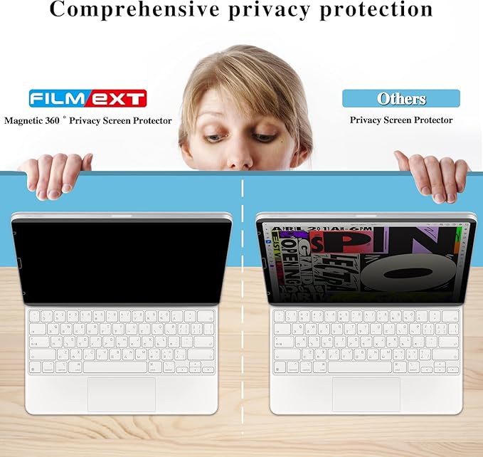 Magnetic 4 Way Privacy Screen for iPad Pro 13 inch M5 2025/M4 2024 (8th/7th Gen)- Snap On Installation, Removable Anti Blue Light Glare Anti Fingerprint Screen Protector Privacy Filter