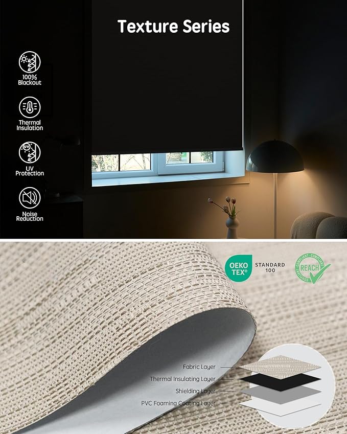 Yoolax Motorized Blinds with Remote, 100% Blackout Smart Blinds Work with Alexa, Google, Apple Homekit, Motorized Shades for Bedroom, Custom Electric Shades Voice Control (Jacquard Coffee)