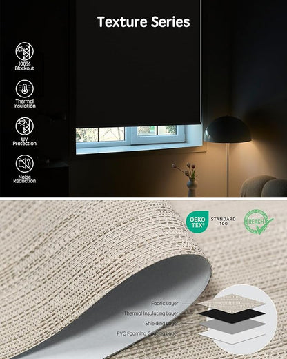 Yoolax Motorized Blinds with Remote, 100% Blackout Smart Blinds Work with Alexa, Google, Apple Homekit, Motorized Shades for Bedroom, Custom Electric Shades Voice Control (Jacquard Coffee)