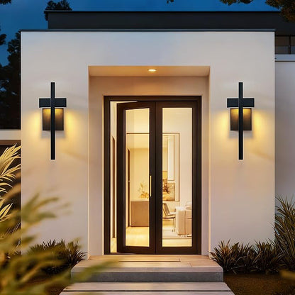 Outdoor Wall Lantern 2 Packs, Dimmable Wall Lights Fixture with 5 Color Temperatures, Integrated LED Wall Sconce Lighting, Matte Black Waterproof Porch Lighting for House Garage Doorway